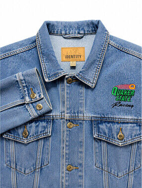 Vintage Quaker State Racing iDENTITY Blue Jean Oversize Jacket Men's Sz XL